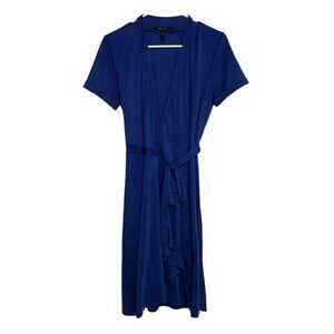 BCBGMaxAzria Collared Short Sleeve Wrap Dress Blue Size Small